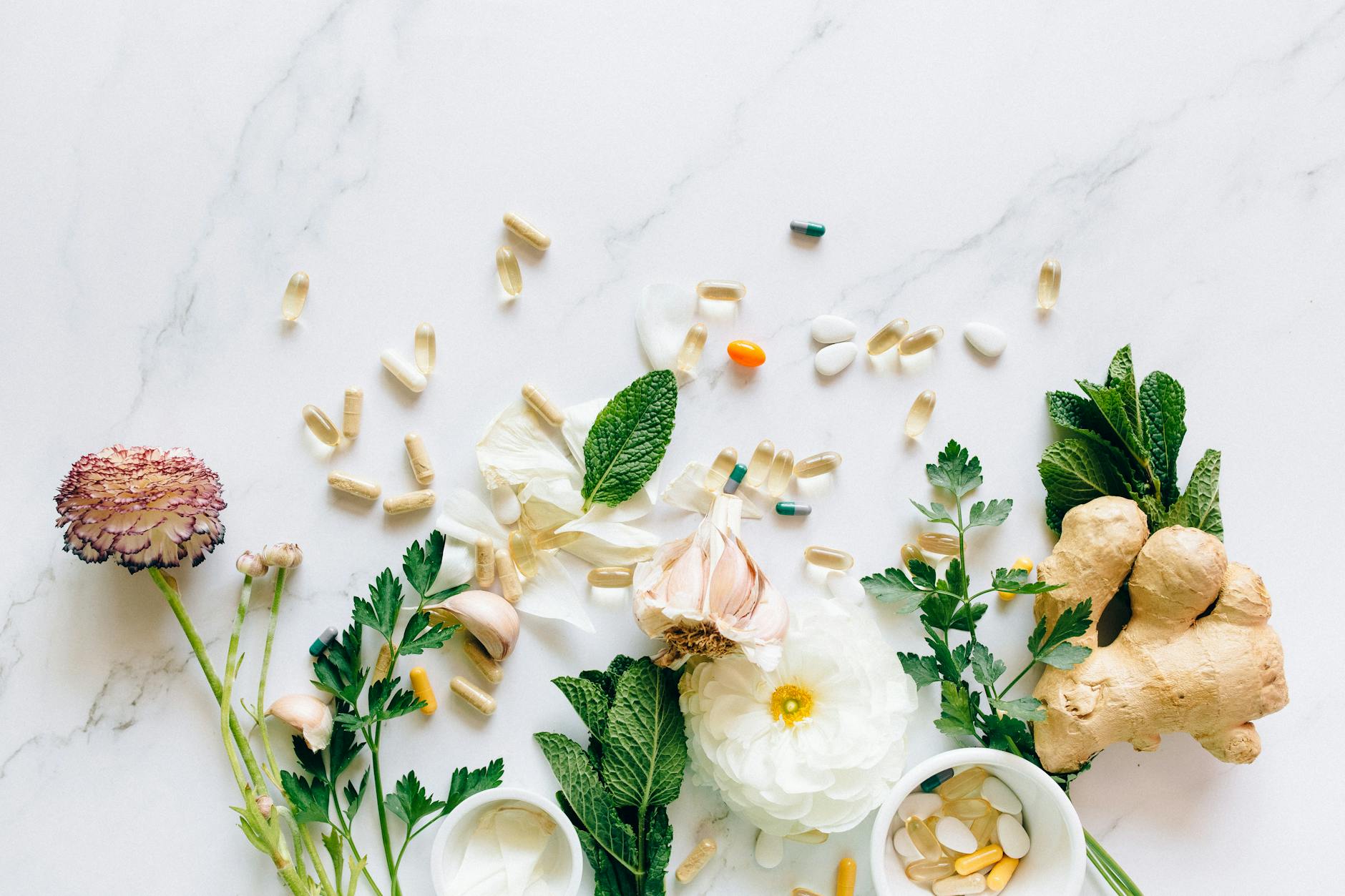 flat lay photo of alternative medicines