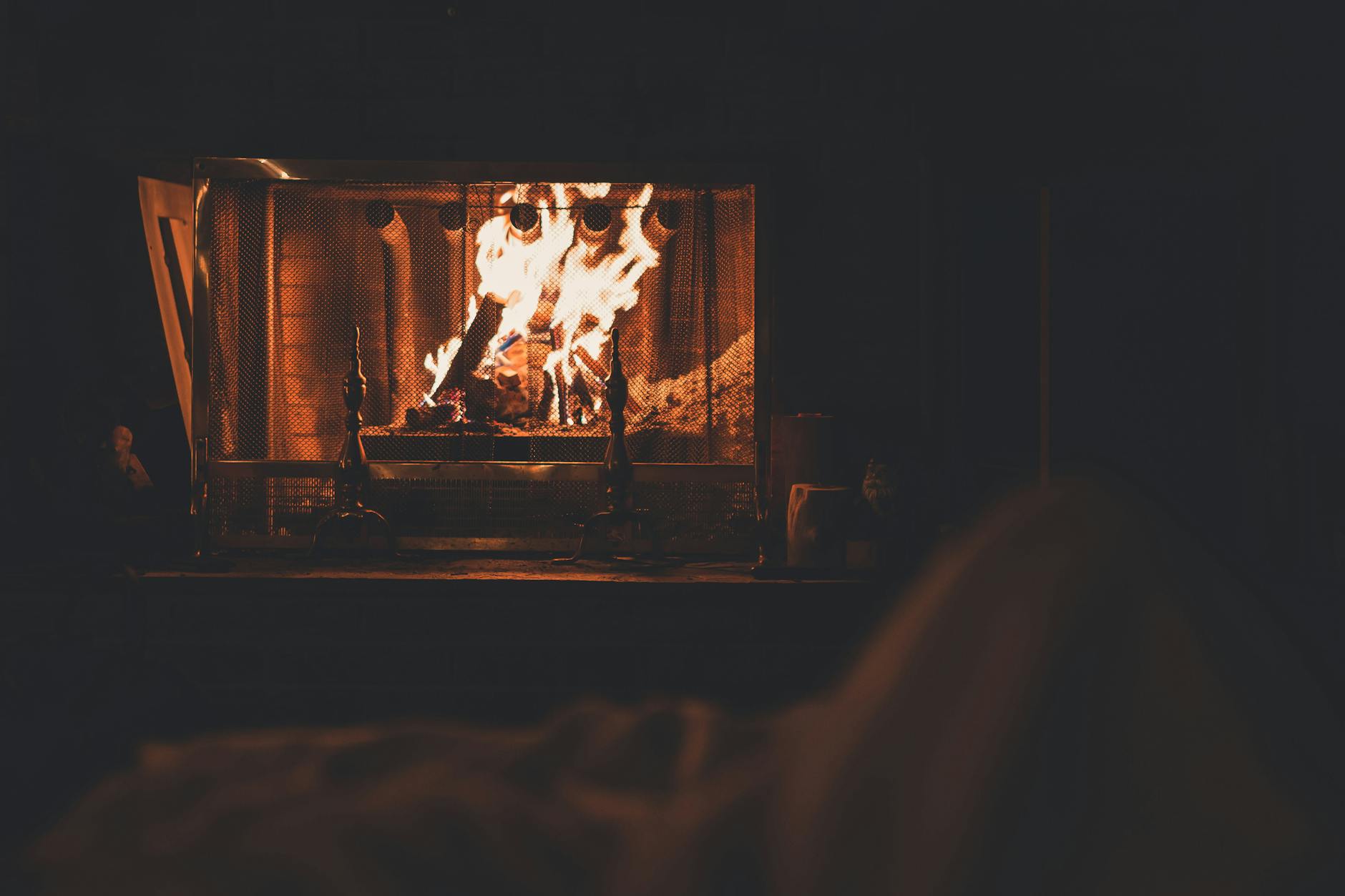 firewood burning in fireplace